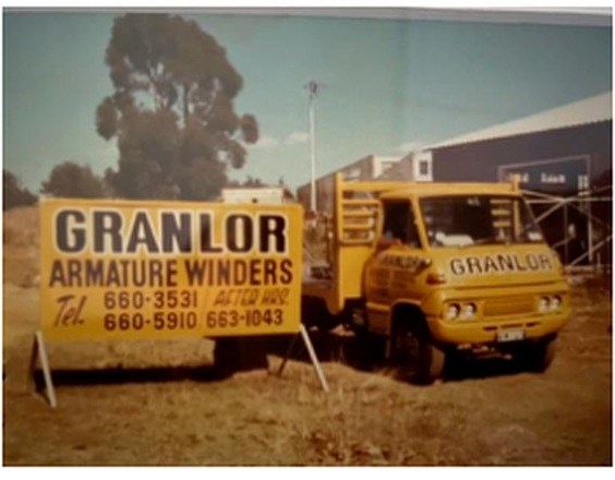 Granlor sign and branded vehicle from 1975